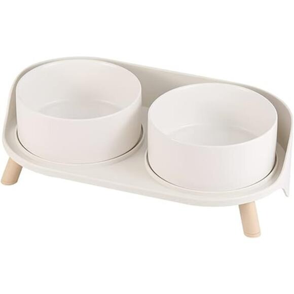 Elevated Ceramic Dog Bowl Set - Double Dog Feeding Bowls with Stand Splash - Picture 7 of 7
